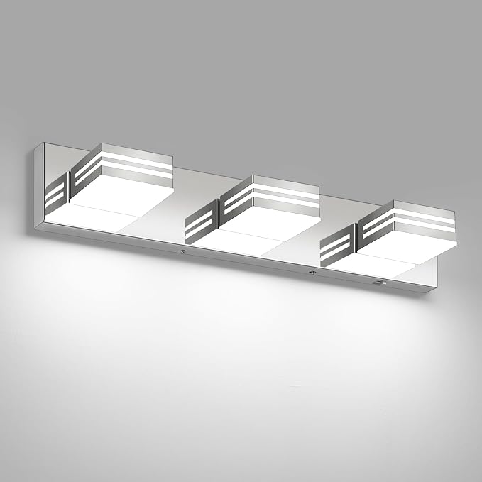 LED Modern Bathroom Vanity Light Fixtures (3-Light, 24-Inch), Chrome Modern Bathroom Wall Lighting Fixtures Over Mirror (Cool White 6000K)