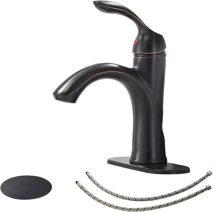BWE Bathroom Sink Faucet with Drain Assembly with Overflow and Supply Line Single Handle Oil Rubbed Bronze Single Hole Lavatory Basin Mix Tap