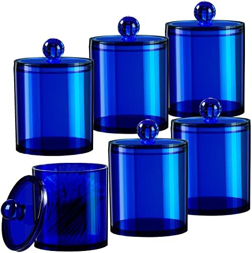 SheeChung 6 Pack Qtip Holder, Blue Acrylic Apothecary Jars for Bathroom