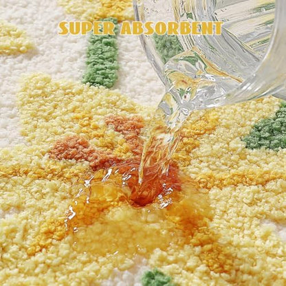 Cloud-Shaped Lily Bath Mat, Soft Non-Slip Fluffy Fresh Flowers Bathroom Rug, Ultra Absorbent Microfiber Shaggy Door Mat, Machine Washable Bath Rug Carpet for Bathtub Bedroom 20x31 Inch (Yellow Lily)