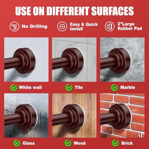 Ausemku Shower Curtain Rod Tension - 32-80 Inch Never Rust Non-Slip Spring Tension Curtain Rod No Drilling Stainless Steel Curtain Rod Use Bathroom Kitchen（Brown）