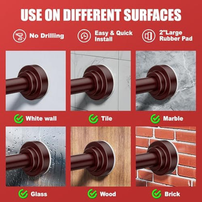 Ausemku Shower Curtain Rod - 32-104 Inch Rustproof Tension Rod, Non-Slip Spring Design, No Drilling Adjustable Curtain Rod for Bathroom, Kitchen, and Closet（Brown）