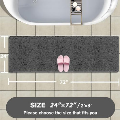 Bathroom Runner Rug 24 x 72 Non Slip – Extra Long Bath Mat | Absorbent and Washable Thick Chenille Runner Rug for Bathroom, Shower, Tub, Sink(Gray)