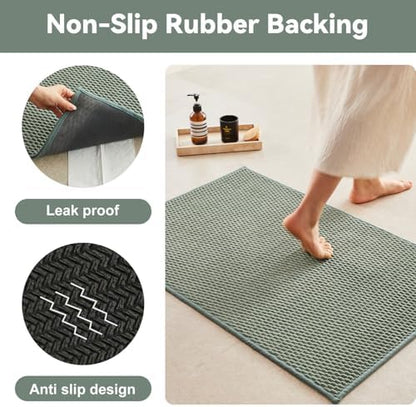 Triohero Toilet Rug, Thin Toilet Rugs U Shaped Washable Non Slip Absorbent Quick Dry Low Pile Toilet Mat, Sage Green 20"x24" U Shape