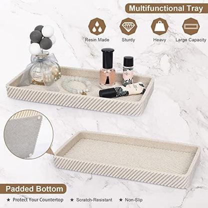 Beige Bathroom Accessories Set 4 Pcs - Toothbrush Holder,Lotion Soap Dispenser,Qtip Holder Dispenser,Vanity Tray for Countertop Vanity Organizer,Bathroom Accessory Set