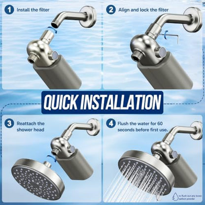 Veken Shower Filter, Chlorine, Lead & Odor Reduction, One-Press Cartridge