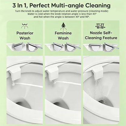 Ultra-Thin Warm Water Bidet - Hot & Cold Bidet for Toilet Seat | 0.2" Slim Non-Electric Bidet | Adjust Temp & Water Pressure | Female & Rear Care | Self-Cleaning Retractable Nozzles