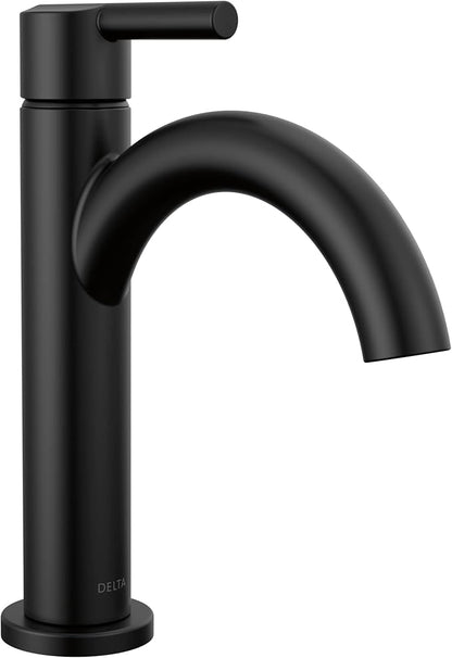 Delta Nicoli Matte Black Bathroom Faucet 1 Hole, Single Hole Bathroom Sink Faucet for Vanity, Push-Pop Drain Assembly, Matte Black 15749LF-BL