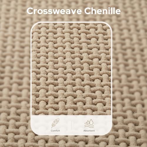 HOMEIDEAS Bathroom Rugs Set 2 Piece Thin Non Slip, Beige 17"x24"+20"x32"