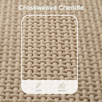 HOMEIDEAS Bathroom Rugs Set 2 Piece Thin Non Slip, Beige 17"x24"+20"x32"