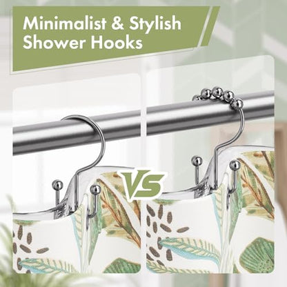 Amazer Chrome Shower Curtain Hooks, 12PCS Minimalist Simple Double Shower Curtain Rings, Rust-Resistant Metal Shower Hooks Shower Curtain Hangers, Shower Rings for Bathroom Shower Rods Curtains