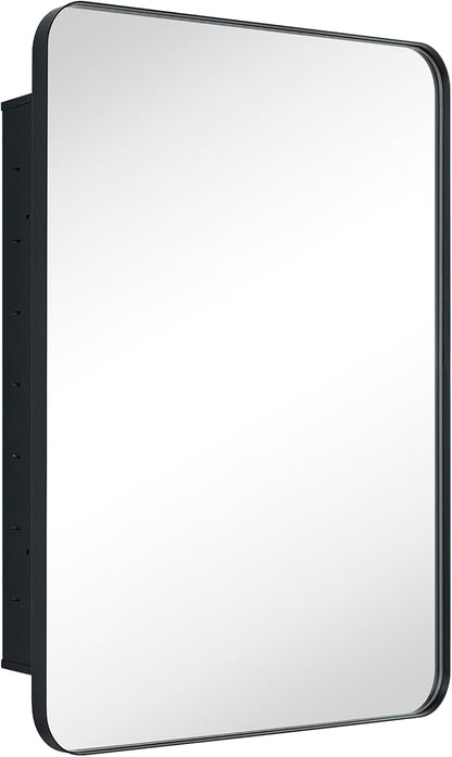 Matt Black Rectangle Recessed Bathroom Medicine Cabinet with Mirror Stainless Steel Metal Framed Rounded Rectangular Bathroom Cabinet with Mirror 24x30''