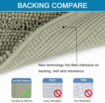 H.VERSAILTEX Bath Mats for Bathroom Non Slip Thick Chenille Striped Bath Rug Absorbent Fluffy Soft Shaggy Rugs Washable Dry Fast Plush Mats for Indoor, Bath Room, Tub - 20" x 32", Eucalyptus Green
