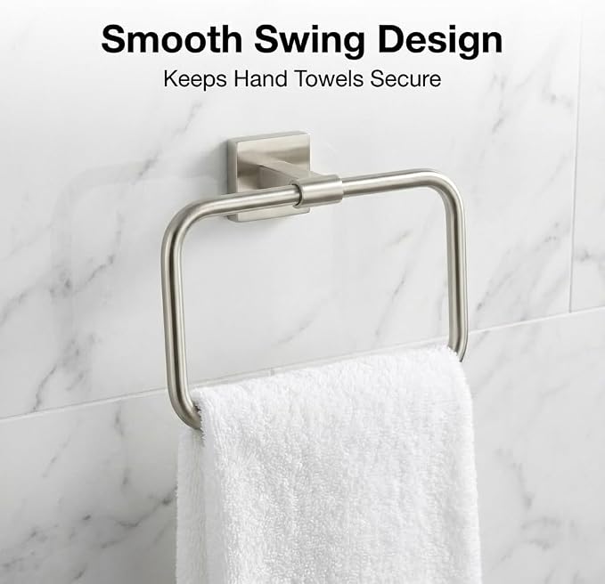 16 in 5-Piece Bathroom Hardware Set, Brushed Nickel | SUS304 stainless steel, towel bar, towel ring, toilet paper holder, 2 robe hooks, hidden screw mount
