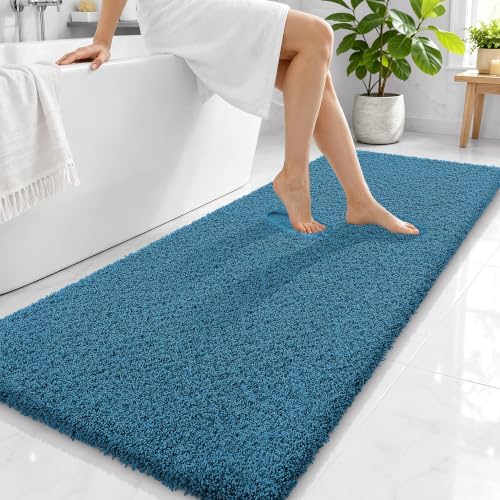 OLANLY Microfiber Bathroom Runner Rugs 59x24, Soft Bath Mat, Peacock Blue