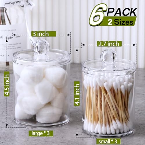 6 Pack Acrylic Qtip Holder Dispenser for Cotton Swabs, Balls, Floss Picks