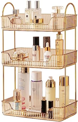 Akinbas 3 Tier Bathroom Organizer Countertop Makeup Perfume Tray Skincare Organizer for Bathroom Dresser Vanity (Gold)
