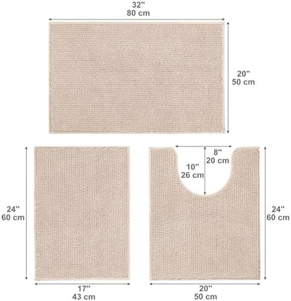 Urvoix Bathroom Rugs Sets 3 Piece, Non-Slip Chenille Bath Rug Set