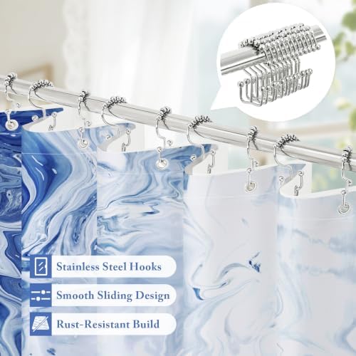 3 in 1 Grey Marble Shower Curtain Set with PEVA Liner & 12 Hooks, 36 x 72