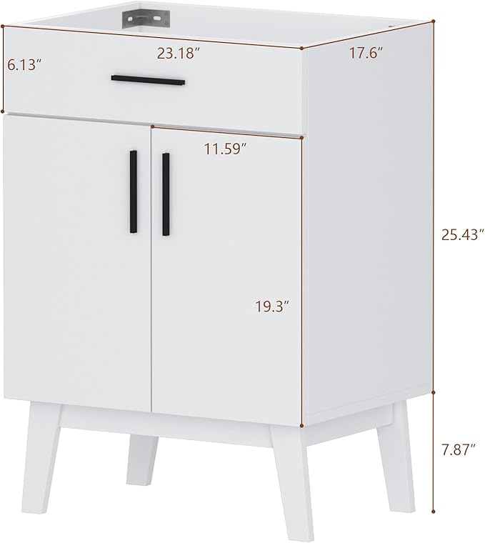 Bathroom Vanity Without Sink, Vanity Combo with Two Soft Close Cabinet Doors, Modern Single Bathroom Cabinet Set with Metal Handles (White Without Sink, 24)