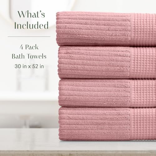 Springtree Home 100% Cotton Bath Towel Set | 4-Pack | Textured | Rose