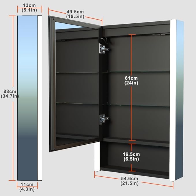 KWW LED Lighted Bathroom Medicine Cabinet with Sockets & USBs, Defogger, Dimmable, 3 Color Light Makeup Mirror, Easy to Install, Wall Mounted Cabinet (Left hinge-21 * 34)