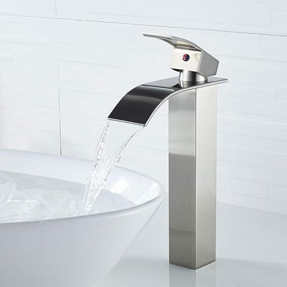 VOTON Vessel Sink Faucet Brushed Nickel Modern Tall Waterfall Bathroom Sink Faucet Single Handle Bathroom Faucet 1 Hole Bowl Lavatory Vanity Faucet, Rv Sink Camper Farmhouse Bathroom Faucet