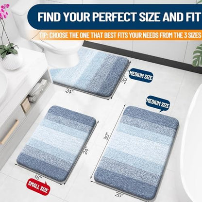 OLANLY Bathroom Runner Rugs Mat 70x20, Extra Soft Absorbent Microfiber Bath Rugs, Rubber Backing, Quick Dry, Washable Long Bath Mats for Bathroom Floor, Tub and Shower, Home Decor Accessories, Blue