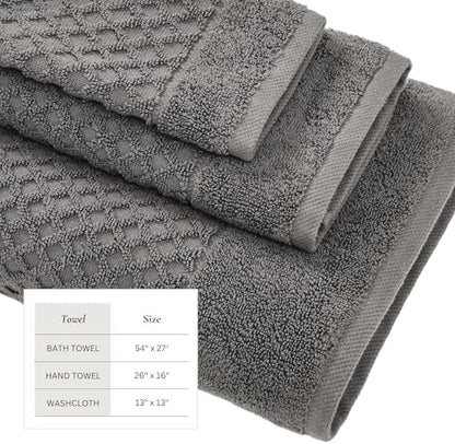 Great Bay Home Bath Towels - 100% Cotton 6 Piece Towel Set - Diamond Waffle Weave - Absorbent, Durable, Quick-Dry Towels for Bathroom (Dark Grey)