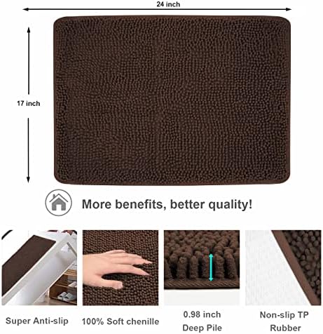 Secura Bathroom Rugs 17x24, Ultra Soft Chenille Bath Mat, Super Absorbent & Quick Dry Bathroom Mat, Non Slip Machine Washable Bath Rugs for Tub, Shower, Home Decor Accessories (Chocolate Brown)