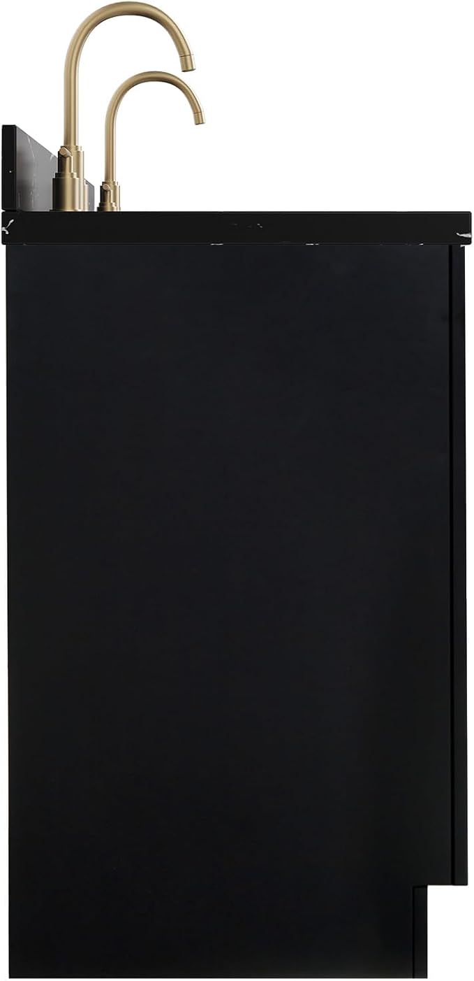 ARIEL Hepburn 60 Inch Double Rectangle Sink Bathroom Vanity with Nero Marquina Black Quartz Countertop 1.5 Inch in Black