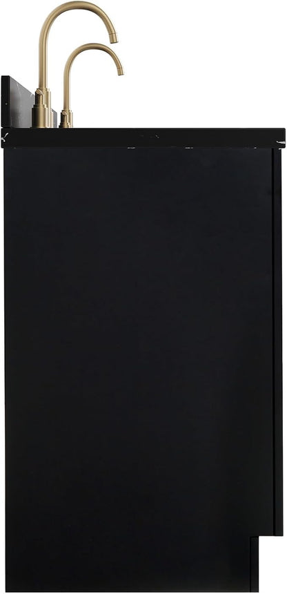 ARIEL Hepburn 60 Inch Double Rectangle Sink Bathroom Vanity with Nero Marquina Black Quartz Countertop 1.5 Inch in Black