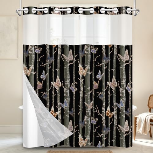 No Hook Shower Curtain with Snap in Liner 71x74 Inch