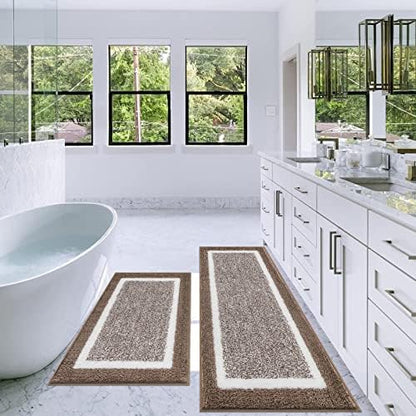 Pauwer Bathroom Rugs Sets 2 Piece, Non Slip Washable Bath Mat, Coffee