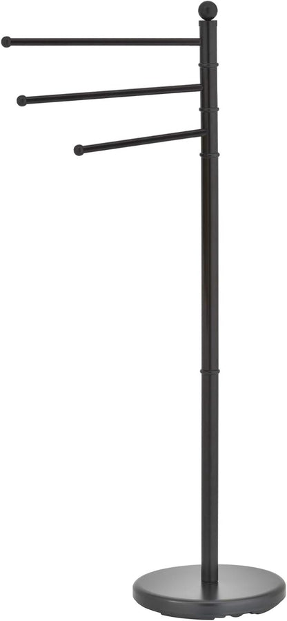 MyGift 40 Inch Black Metal Standing Towel Rack with 3 Swivel Arms | Freestanding Bathroom Towel Rack, Hanging Drying Rack for Home, Spa, Poolside