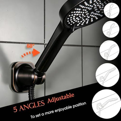 Handheld Shower Head Holder - 5 Positions Adjustable - Clip in - Screw or Adhesive Mount - Bathroom Wall Mounted Shower Wand Holder (Oil Rubbed)