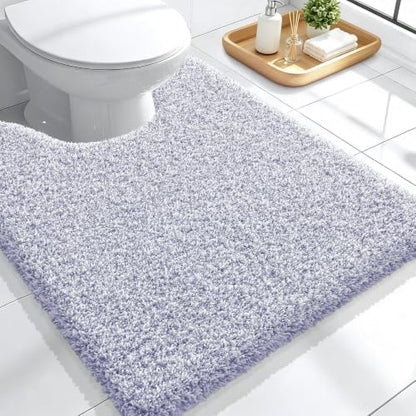 OLANLY Microfiber Bathroom Rugs U-Shaped Mats 24x20, Lavender and White