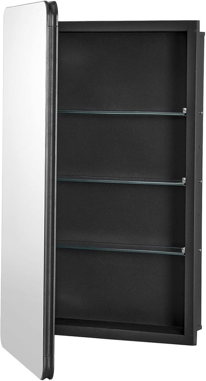 VEVOR Medicine Cabinet, 16.5 x 27.5 inch, Medicine Cabinet for Bathroom with Mirror, Aluminum Frame Bathroom Wall Cabinet, 3-Layer Adjustable Shelves, Recessed & Wall-Mounted Installation