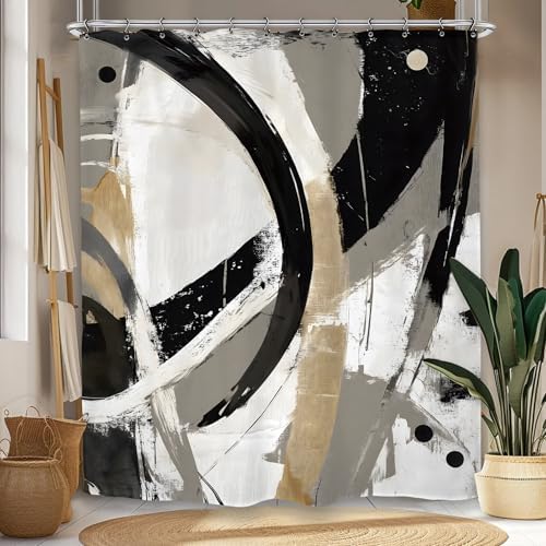 Abstract Modern Neutral Shower Curtain 60Wx72L Inch Minimalist Contemporary Art Aesthetic Bathroom Set Accessories Decor with 12 Pack Hooks