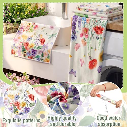Moukeren Wildflower Bath Towel Set of 3, Floral Bathroom Decor