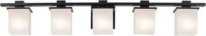 Tully 40.25" 5-Light Vanity Light with Satin Etched Cased Opal Glass in Black for Over a Vanity, Soft Modern Style, (40.25" x 6.5" x 7"), 45193BK