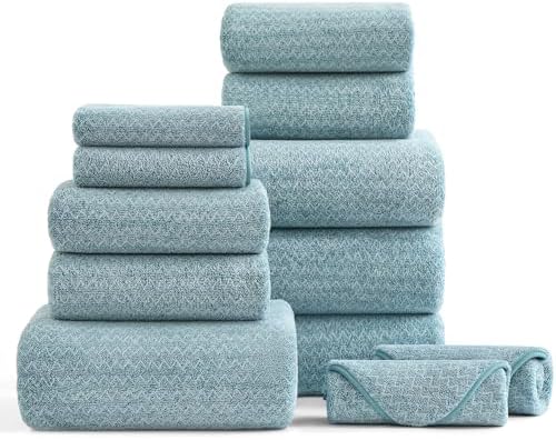 Ultra Soft Bath Towel Set,12 Piece (4 Bath Towels,4 Hand Towels,4 Washcloths) Family Bathroom Towels Set with Hanging Loop,Quick Dry Extra Absorbent Shower Towel for Bathroom,Hotel,Spa-Turquoise