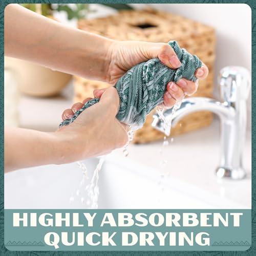 HunnmingRe 4 Pack Boho Hand Towel for Kitchen, Green