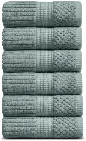 Springtree Home 100% Cotton Hand Towel Set | 6-Pack | Textured |Silver Blue