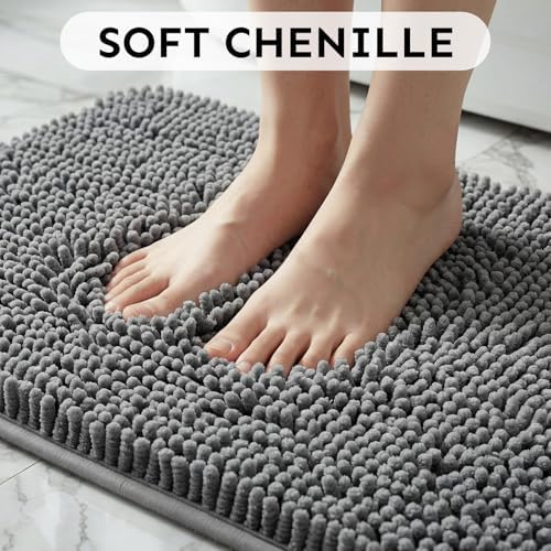 Secura Bathroom Rugs 47x28, Ultra Soft Chenille Bath Mat, Super Absorbent & Quick Dry Bathroom Mat, Non Slip Machine Washable Bath Rugs for Tub, Shower, Home Decor Accessories (Gray)