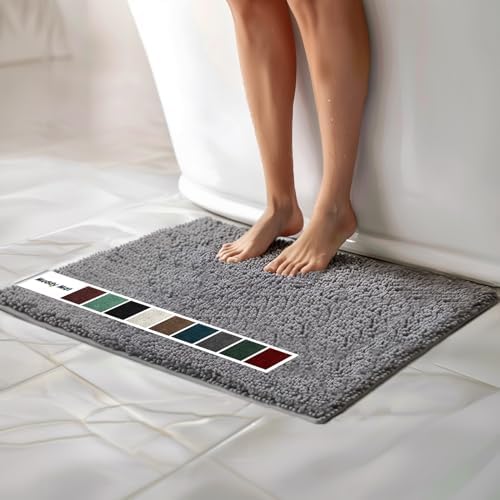 Muddy Mat® | Chenille Bathroom Rugs Quick Dry Microfiber Mats Non Slip Washable, Extra Thick, Soft and Highly Absorbent Bath Mats for Bathroom, Kitchen, and Shower Floor - Grey 24"x35"