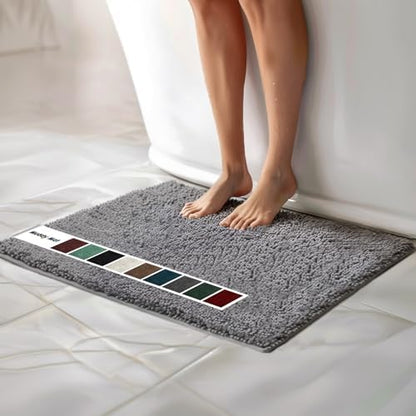 Muddy Mat® | Chenille Bathroom Rugs Quick Dry Microfiber Mats Non Slip Washable, Extra Thick, Soft and Highly Absorbent Bath Mats for Bathroom, Kitchen, and Shower Floor - Grey 24"x35"