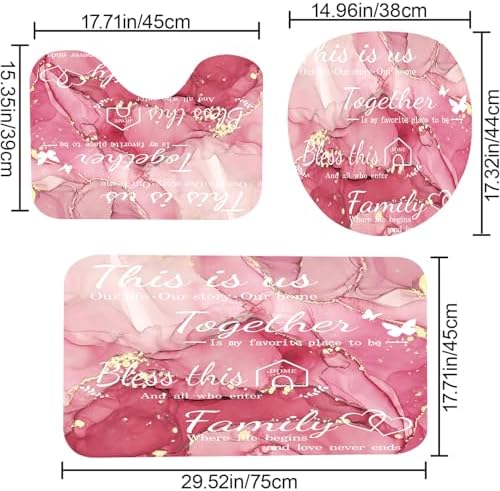 4Pcs Family Marble Shower Curtain Sets with Rugs