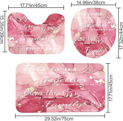 4Pcs Family Marble Shower Curtain Sets with Rugs