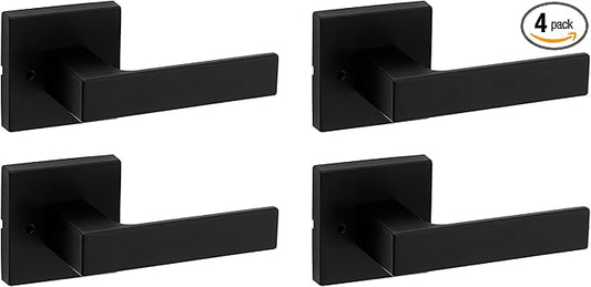 Kwikset Singapore Interior Privacy Door Handle with Lock, Door Lever for Bathroom and Bedroom, Matte Black, Reversible Keyless Turn Lock, with Microban Protection, 4 Pack